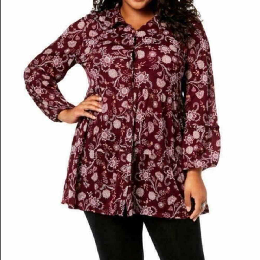 Style & Co. Womens Plus Teired Floral Blouse-3X